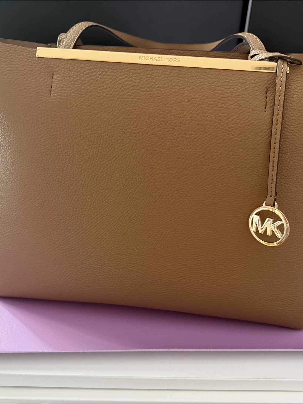 Michael Kors Tan Pebble Leather Tote with Gold Hardware